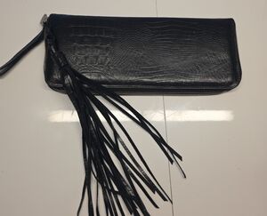 Black Leather Clutch with Tassel
